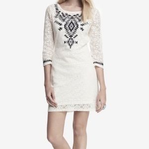 Express Ivory Lace Overlay Embroidered Dress
